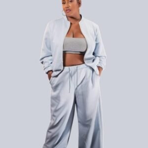 Ensemble jogging gris clair en tissu matelassé