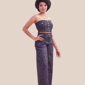 Ensemble Denim bustier et pantalon tube à boutons gouttes en forme de gouttes de pluie