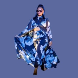 Ensemble chemise longue et pantalon, le tout imprimé