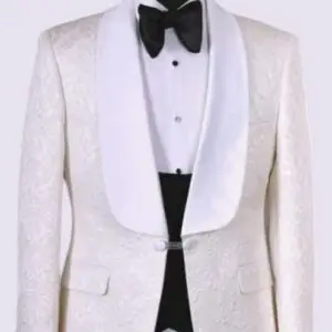 Veste blanche imprimée, à col chal en satin