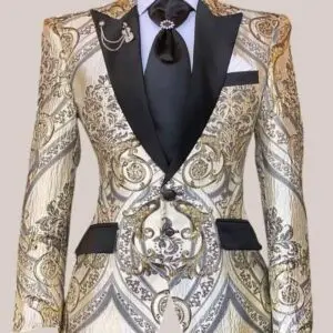 Veste imprimée dorée à col revers pointu