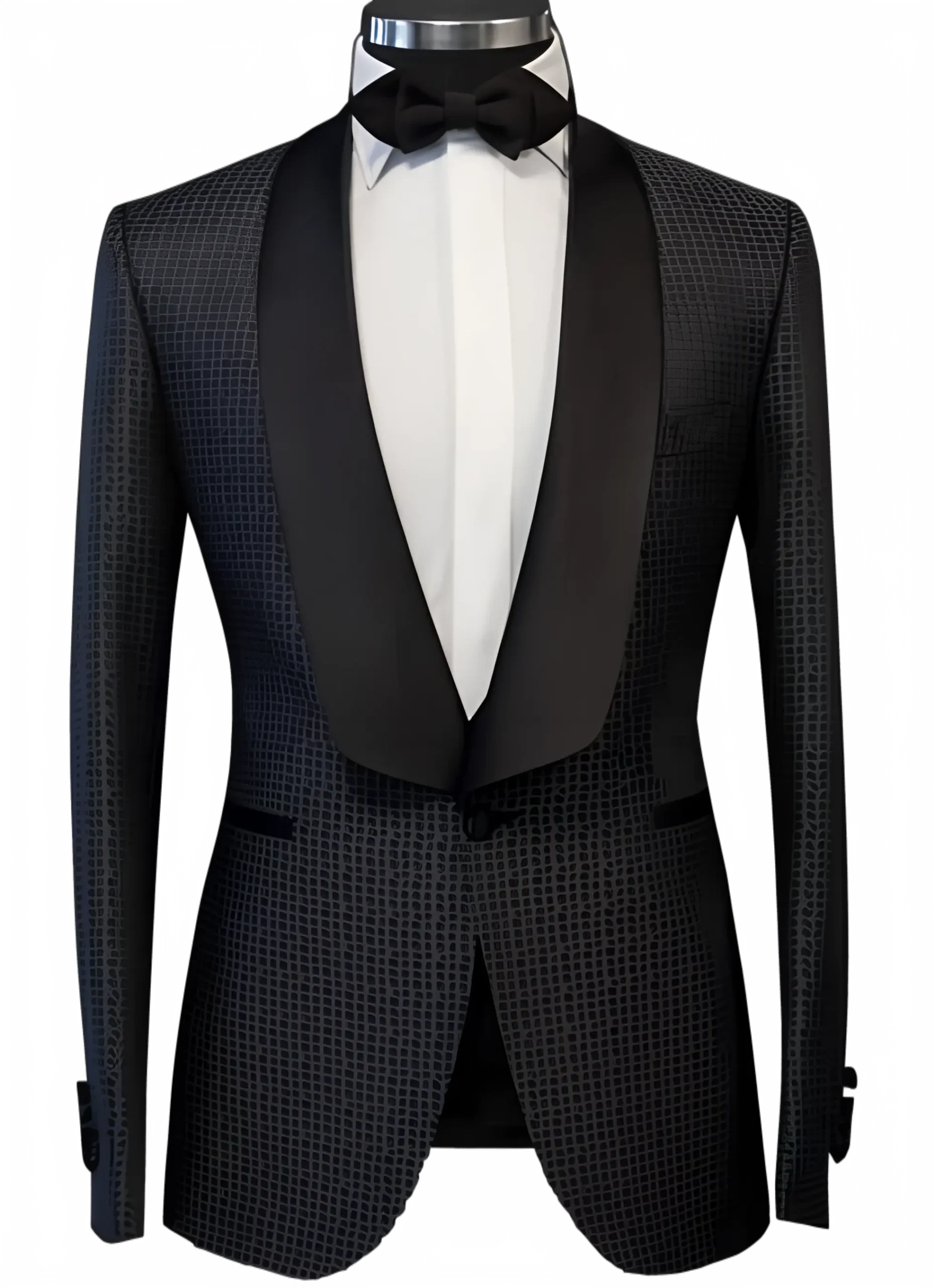 Veste noire imprimée, à col chal en satin mat(1)-1
